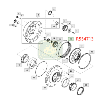 ระบบขับเคลื่อน 70T R554713 R229687 ริงเกียร์สําหรับ JD Tractor