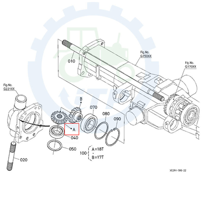 อะไหล่รถแทรกเตอร์คูโบต้า Front 4WD Axle Bevel Gear Set 18T